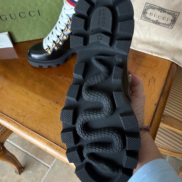 Gucci Calfskin Sylvie Web lace up combat boots - Picture 7 of 8